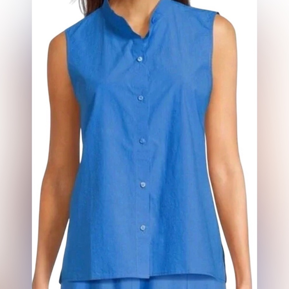 Eileen Fisher, 100% Organic Cotton, Mandarin Collar Sleeveless Top, Size Medium